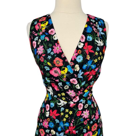 Elie Tahari Womens Jila V-Neck Fit & Flare Midi Dress Size 6 Multicolor Floral - Picture 4 of 15